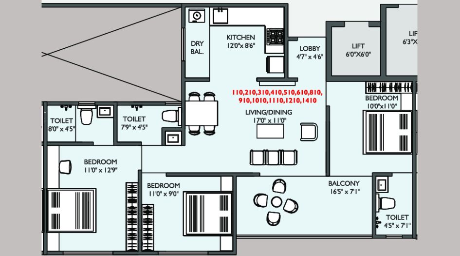 Sankalp-Hilife-FLoor-Plan-3 BHK